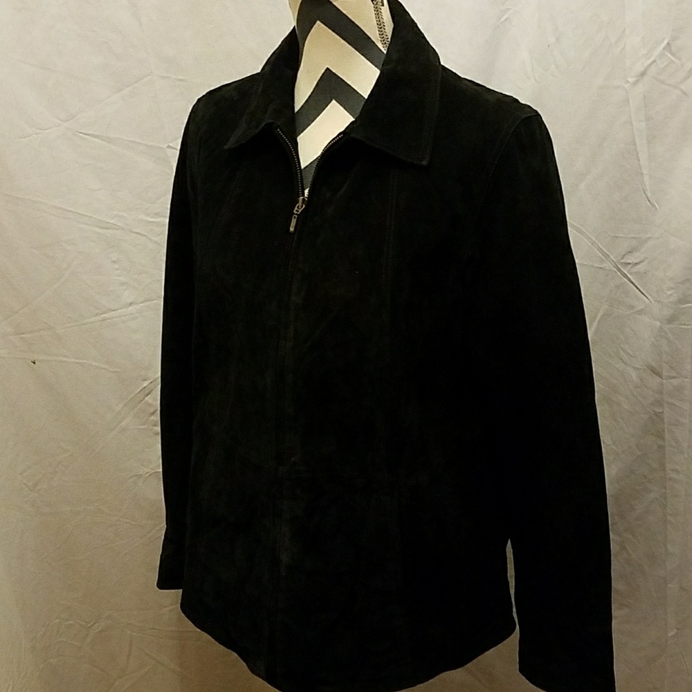 Coldwater Creek Sz M Black Suede Zip front Jacket